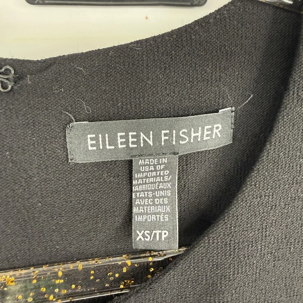 Eileen Fisher Dress Womens XS Black Midi Fit & Flare Sleeveless Pleated‎ Pockets